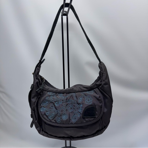 Overland Equipment Avery Purse Gray/Brown Shoulder Bag Floral Leather Strap - Picture 1 of 14